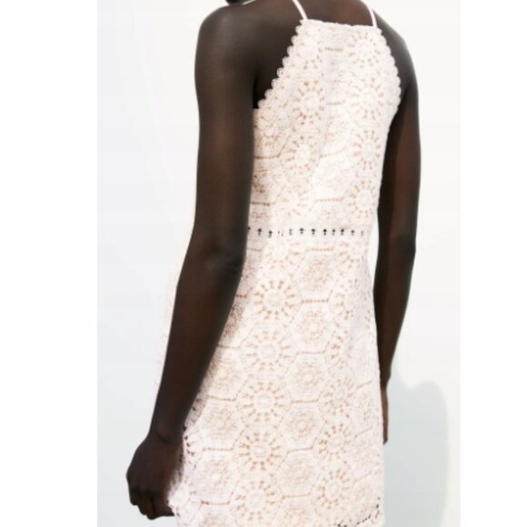 NEW Zara Cotton Crochet Lace Mini dress, Oyster Colour, Size M - Picture 2 of 16